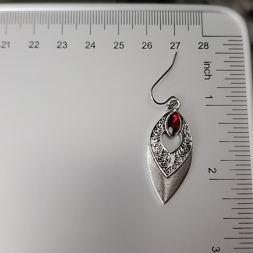 Antique Style Dangle  Simulated Ruby Tribal Print EARRINGS - Picture 3 of 3